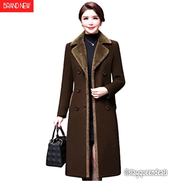 Women's Long Wool Peacoat Double Breasted Trench Coat Winter Jacket - Picture 3 of 7